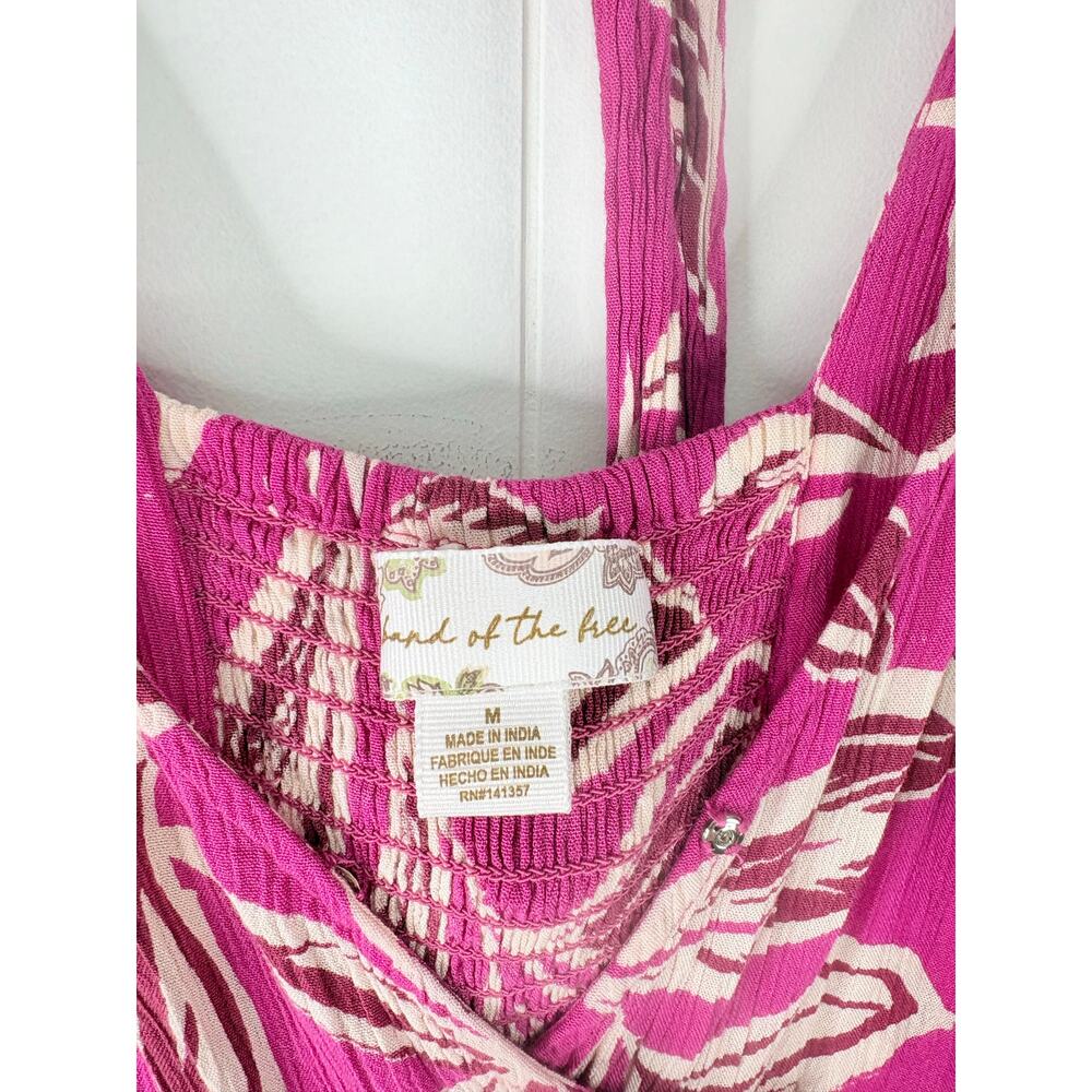 Band of the Free Pink Floral Smocked Maxi Dress Medium Tropical Leaf - Picture 9 of 9